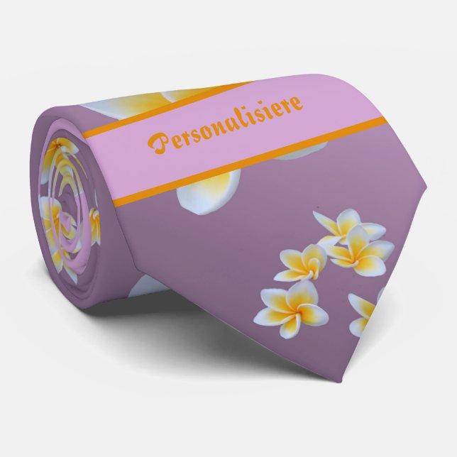 asian, yellow, white, bloom, bright, gold, floral neck tie (Rolled)