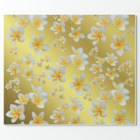 asian, yellow, white, bloom, bright, gold, floral wrapping paper, Zazzle