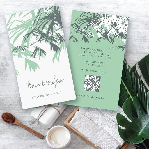 Customizable Oriental Asian Bamboo Leaves Tree Modern Zen Spa Business Cards
