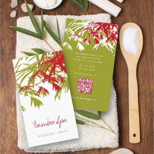 Customizable Oriental Asian Bamboo Leaves Tree Modern Zen Spa Business Card Templates