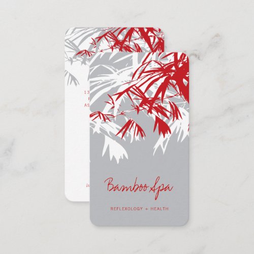Asian Zen Red Bamboo Leaves Modern Oriental Spa Business Card