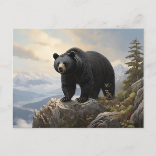 Asiatic black bear on mountain top  postcard