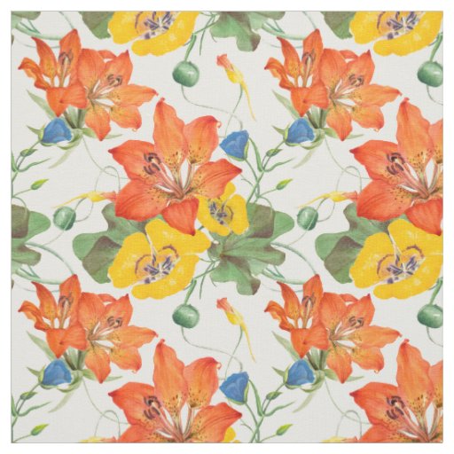 Asiatic lilies tulips morning glories pattern fabric