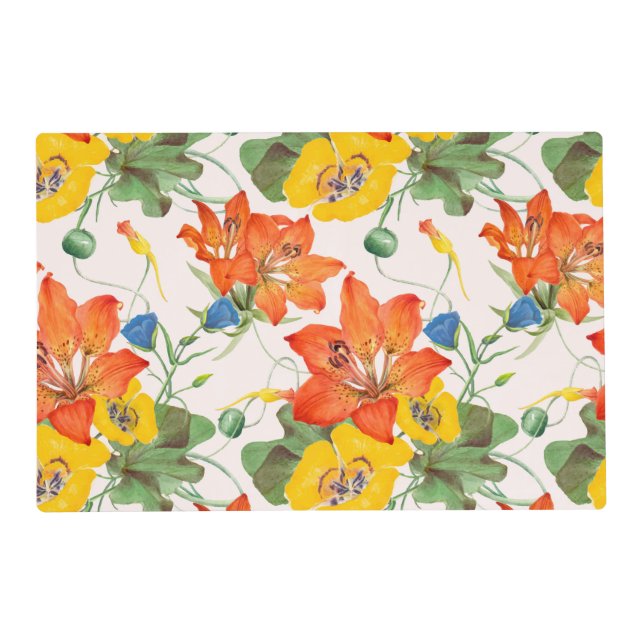 Asiatic lilies tulips morning glories pattern placemat (Front)