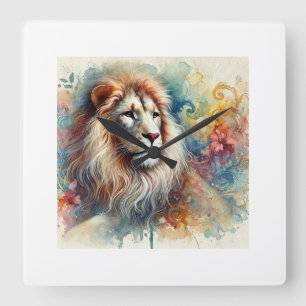 Asiatic Lion 060824AREF140 - Watercolor Square Wall Clock