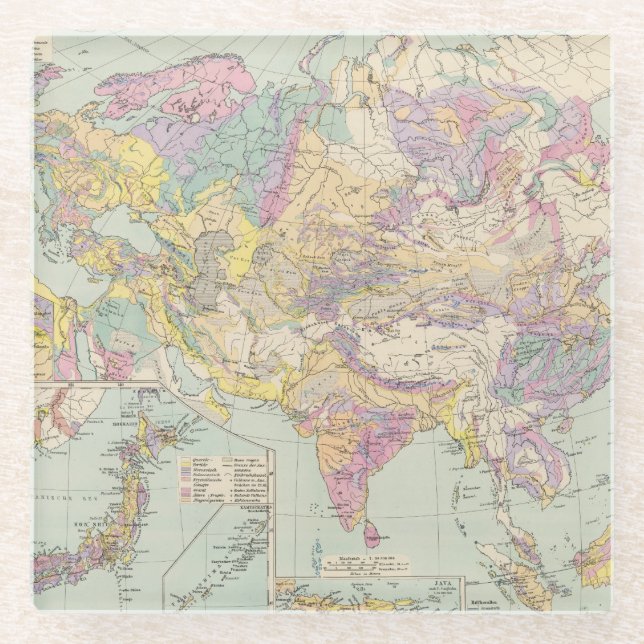 Asien u Europa - Atlas Map of Asia and Europe Glass Coaster (Front)