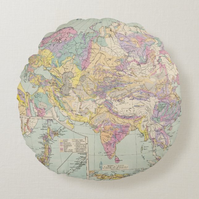 Asien u Europa - Atlas Map of Asia and Europe Round Pillow (Front)
