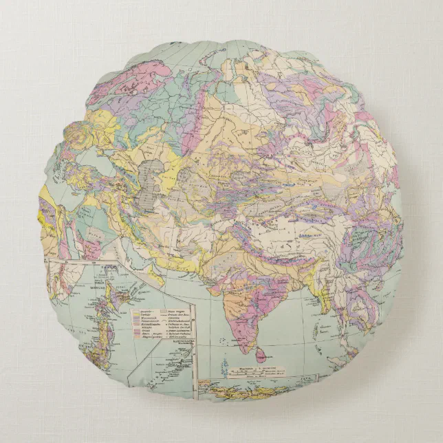 Asien u Europa - Atlas Map of Asia and Europe Round Pillow | Zazzle