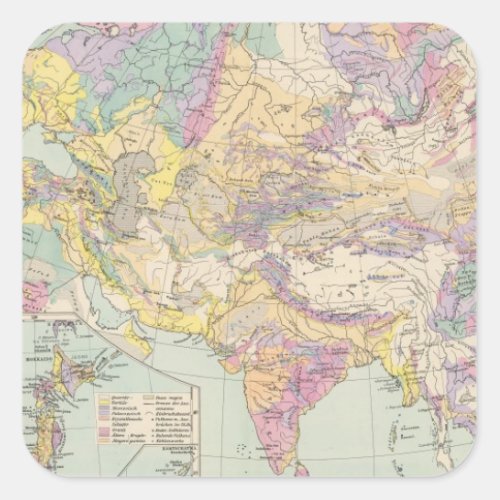 Asien u Europa _ Atlas Map of Asia and Europe Square Sticker