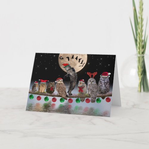 Asio dancing with owls on Christmas Eve Holiday Card