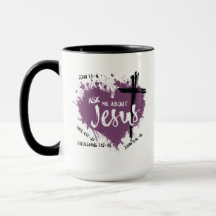 ASK ABOUT JESUS Christian Gospel Scripture Purple Mug