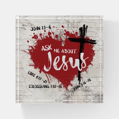 ASK ABOUT JESUS Christian Red Heart Bible Quote Paperweight