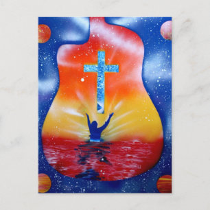 Ask and ye shall receive- man cross guitar postcard