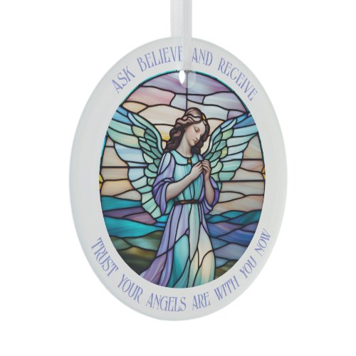 Ask, Believe, Receive Angel | Lilac, Aqua Stained  Glass Ornament