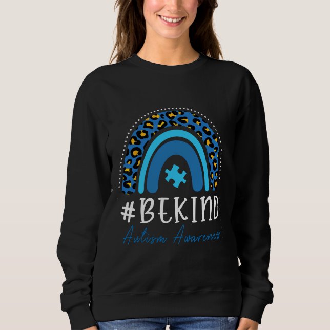 Ask Kind Autism Awareness Women Girls Blue Leopard Sweatshirt (Front)