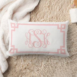 ASK Light Pink Greek Key Script Monogram Lumbar Pillow