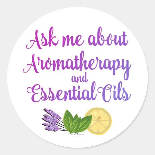 Ask me about Aromatherapy Essential Oils Business Classic Round Sticker (Front)