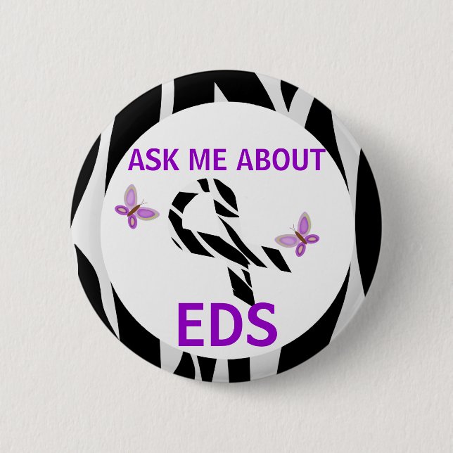 Ask Me About Ehlers-Danlos EDS Awareness Ribbon Button (Front)