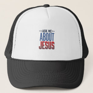 Ask Me About Jesus Vintage Christian Shirt Design  Trucker Hat
