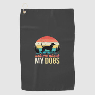 Ask Me About My Dogs Retro Sunset_1 Golf Towel