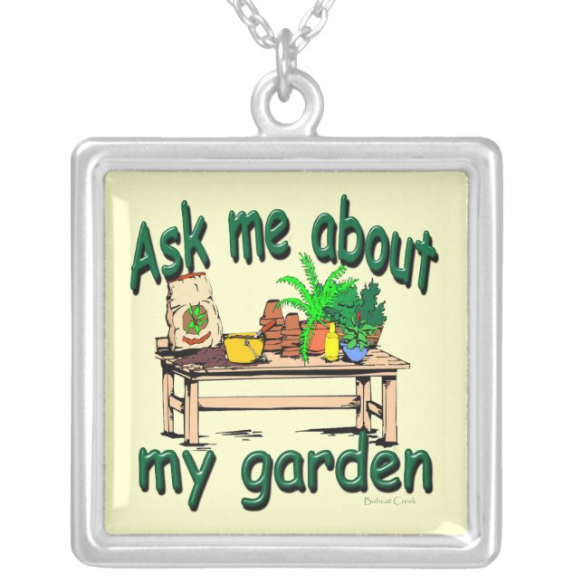 Ask Me About My Garden Silver Plated Necklace (Front)
