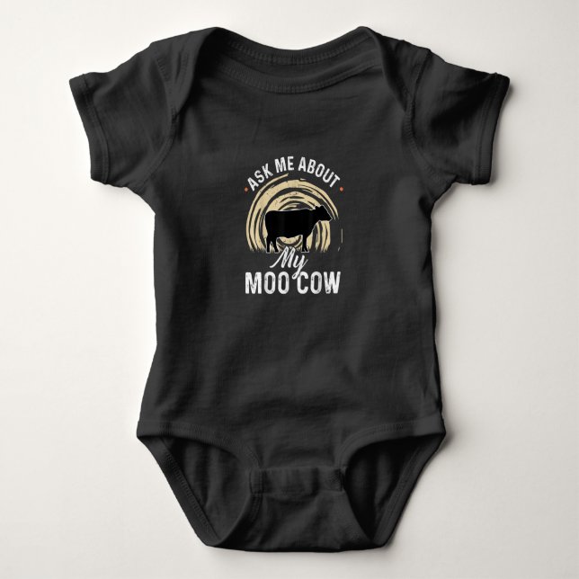 Ask Me About My Moo Cow   A Cow Farmer Baby Bodysuit (Front)