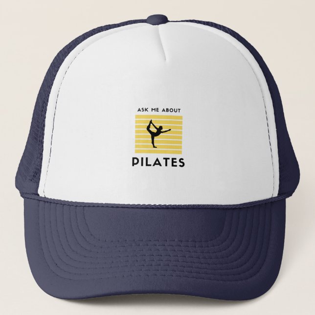 Ask me about pilates yoga exercise fitness trucker hat (Front)