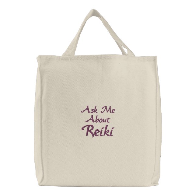 Ask Me About Reiki Embroidered Tote Bag (Front)