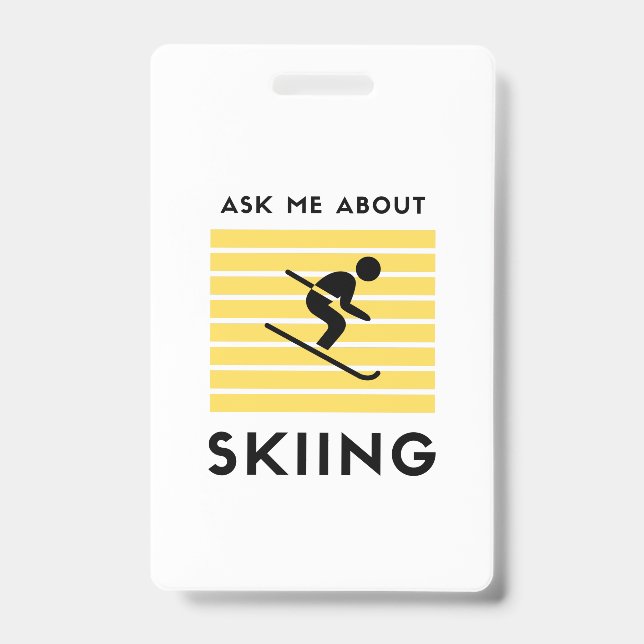 Ask me about skiing winter sport badge (Front)