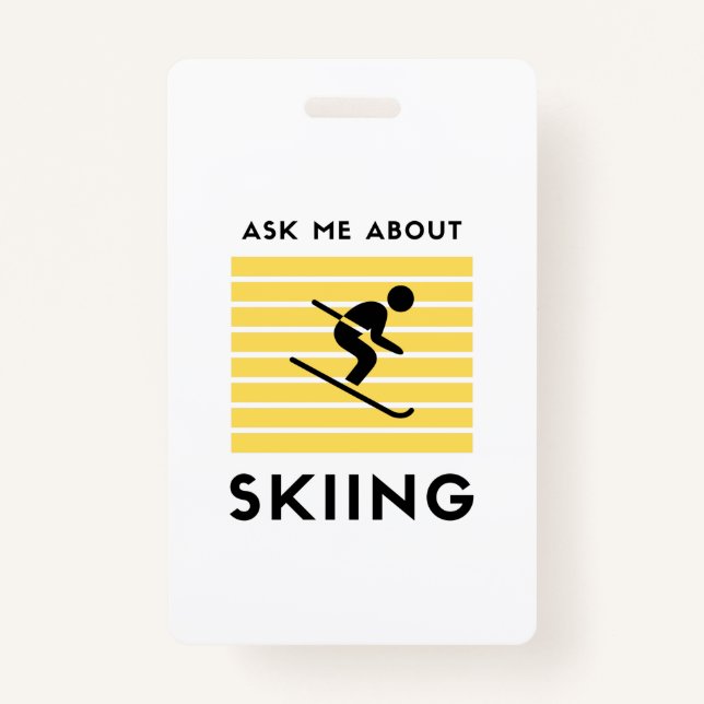 Ask me about skiing winter sport badge (Front)