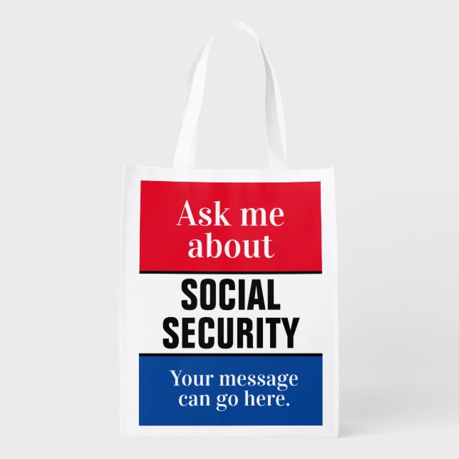 Ask Me About Social Security Grocery Bag (Back)