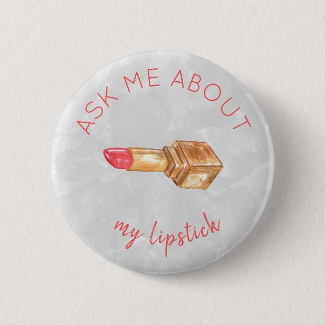 Ask me gold red lipstick and swatch promotional button (Front)