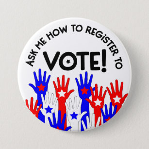 Ask Me How to Register to Vote red blue Button