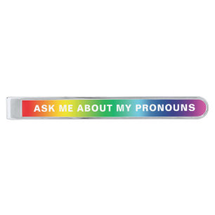 Ask me my Pronouns Lgbtq Lgbt Pride Rainbow Silver Finish Tie Bar