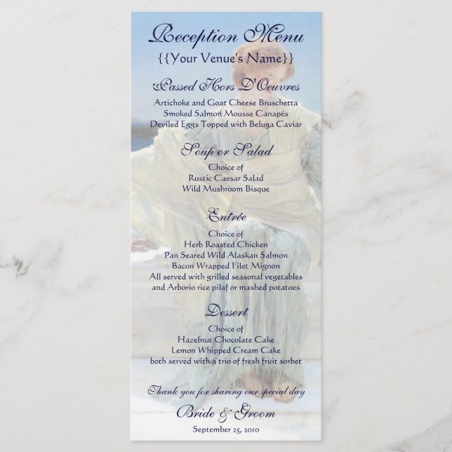 Ask Me No More by Alma Tadema Wedding Menu (Front)