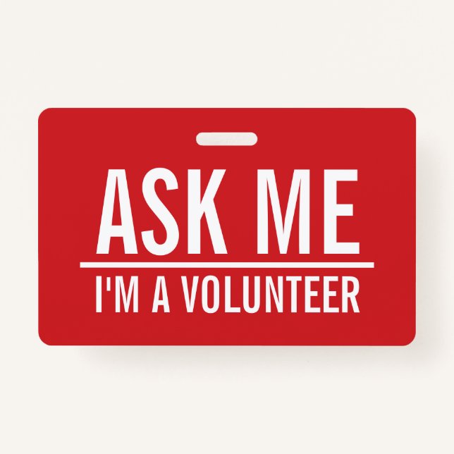 Ask Me | Red Volunteer Badge (Front)