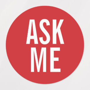 Ask Me Red Volunteer Badge Labels
