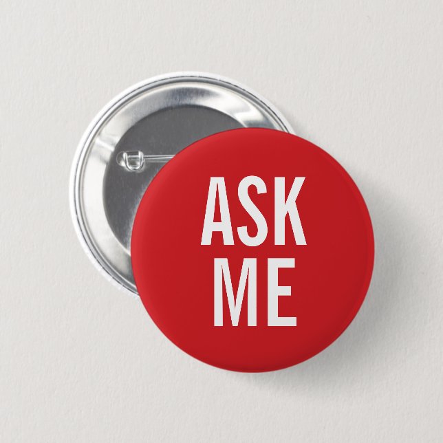 Ask Me | Red Volunteer Badge Pinback Button (Front & Back)