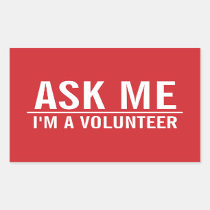 Ask Me Red Volunteer Badge Rectangular Sticker