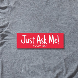 Ask Me Red Volunteer Name Tag