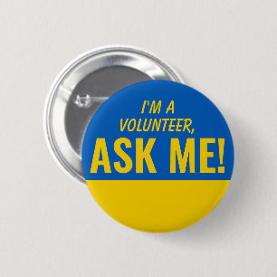Ask Me Yellow Blue Ukraine Volunteer Badge Pinback Button