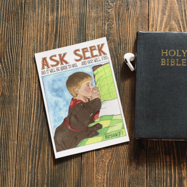 Ask Seek Boy and Dog Praying Inspirational  Postcard (Creator Uploaded)