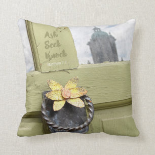 Ask Seek Knock Vintage Door Throw Pillow