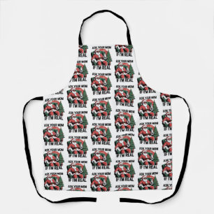 Ask Your Mom Funny Santa Snarky Retro Xmas Apron