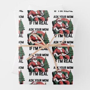 Ask Your Mom Funny Santa Snarky Retro Xmas Wrapping Paper Sheets