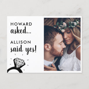 Asked Said Yes Name Engaged RIng Photo Engagement Announcement Postcard