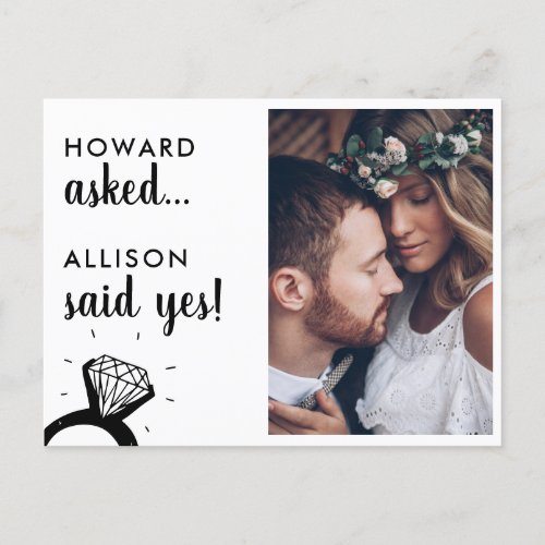  Asked Said Yes Name Engaged RIng Photo Engagement Announcement Postcard