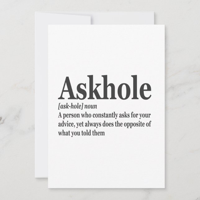 Askhole Definition Hilarious Gag Dictionary Adult  Invitation (Front)