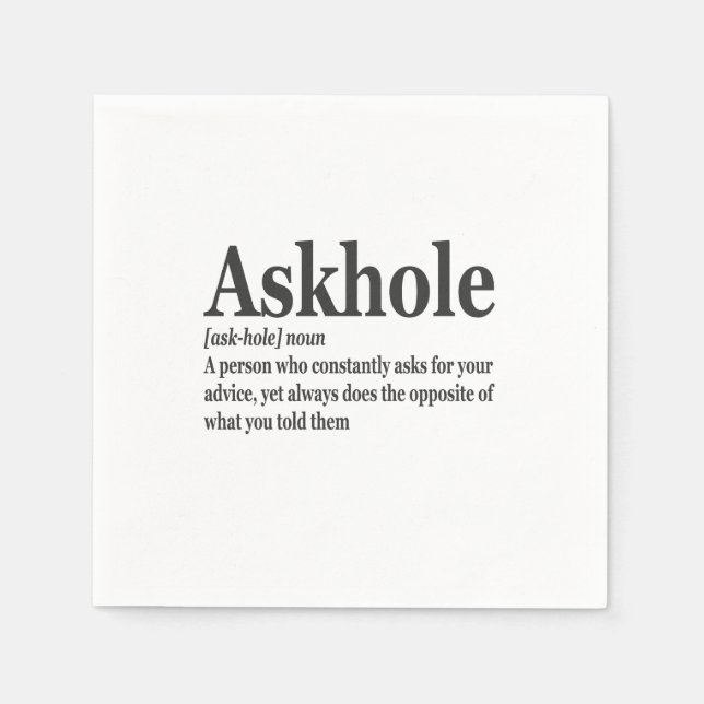 Askhole Definition Hilarious Gag Dictionary Adult  Napkins (Front)