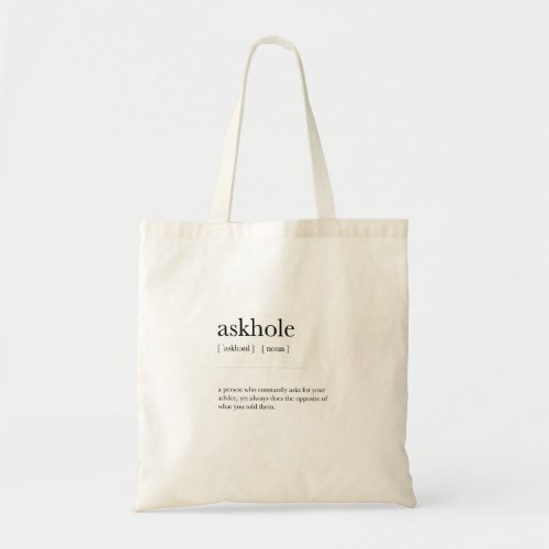 Askhole Definition Meaning Dictionary Art Decor Tote Bag